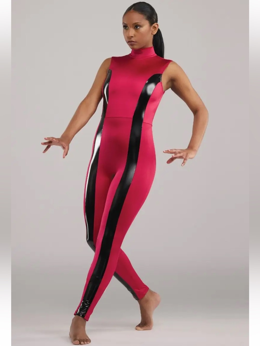 WEISSMAN “Dancing In The Flames” Red Black Shiny Unitard MA
